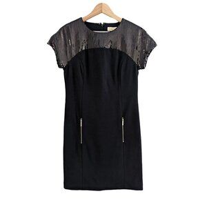 Michael Kors Sequin Little Black Short Sleeve Cocktail Dress Size 4